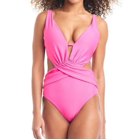 Bar III Draped Cutout Monokini Swimsuit - Hot Pink - Picture 1 of 2